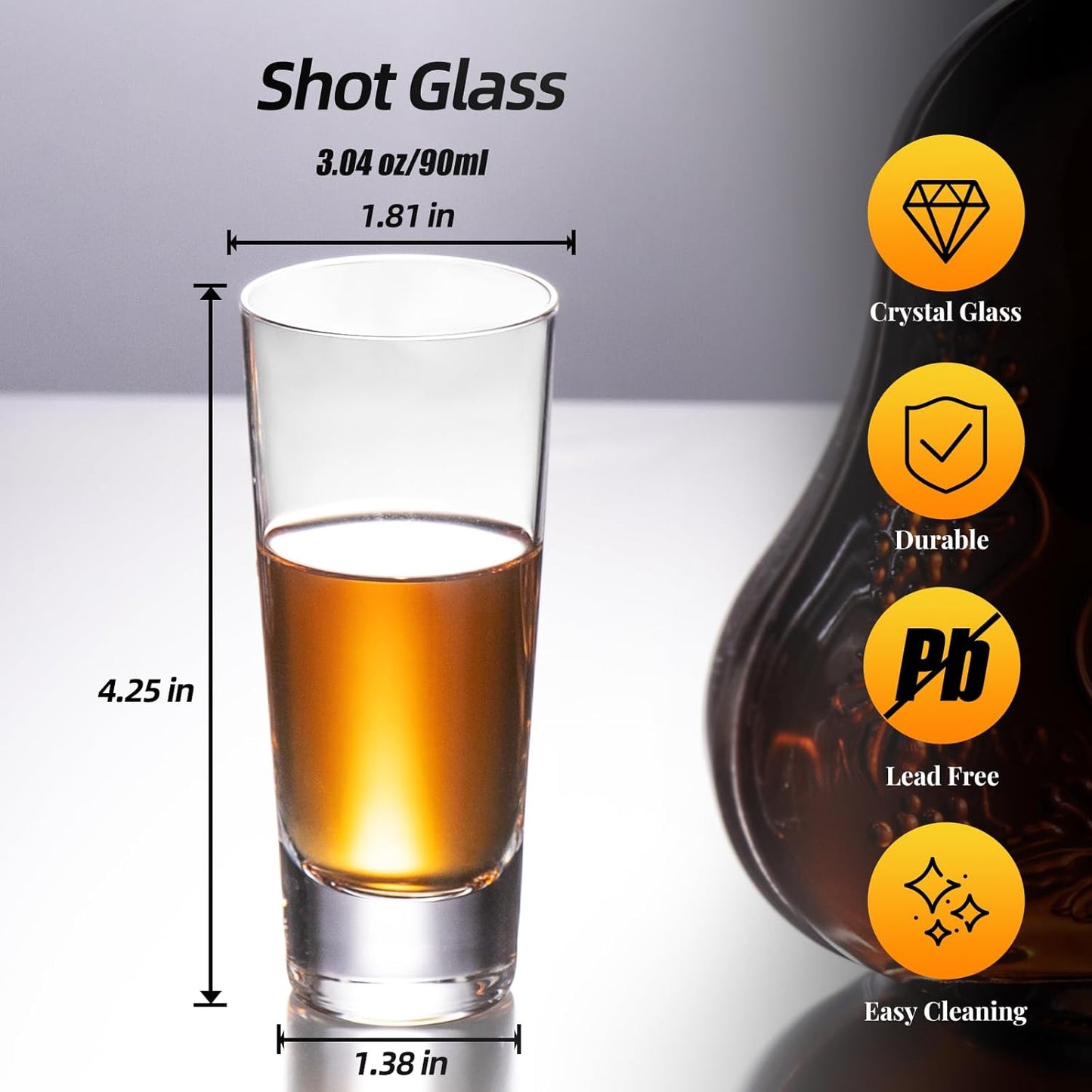 KAMMAK Shot Glasses Set of 2, 90ml/3oz Clear Espresso Shot Glass with Heavy Base for Bar Restaurants Home, Small Whiskey Shot Glass for Vodka, Whiskey, Tequila, Spirits & Liquors