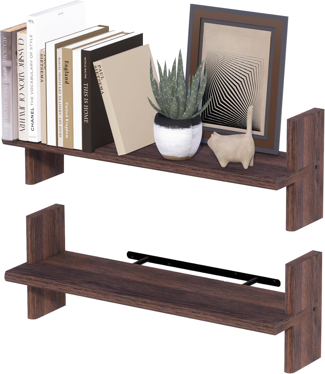 Rustic Floating Shelves – 22.8"x6.7" Solid Wood Bookshelves for Books, Plants, Photos & Decor – Brown Wooden Storage for Bedroom, Living Room, Bathroom, Kitchen