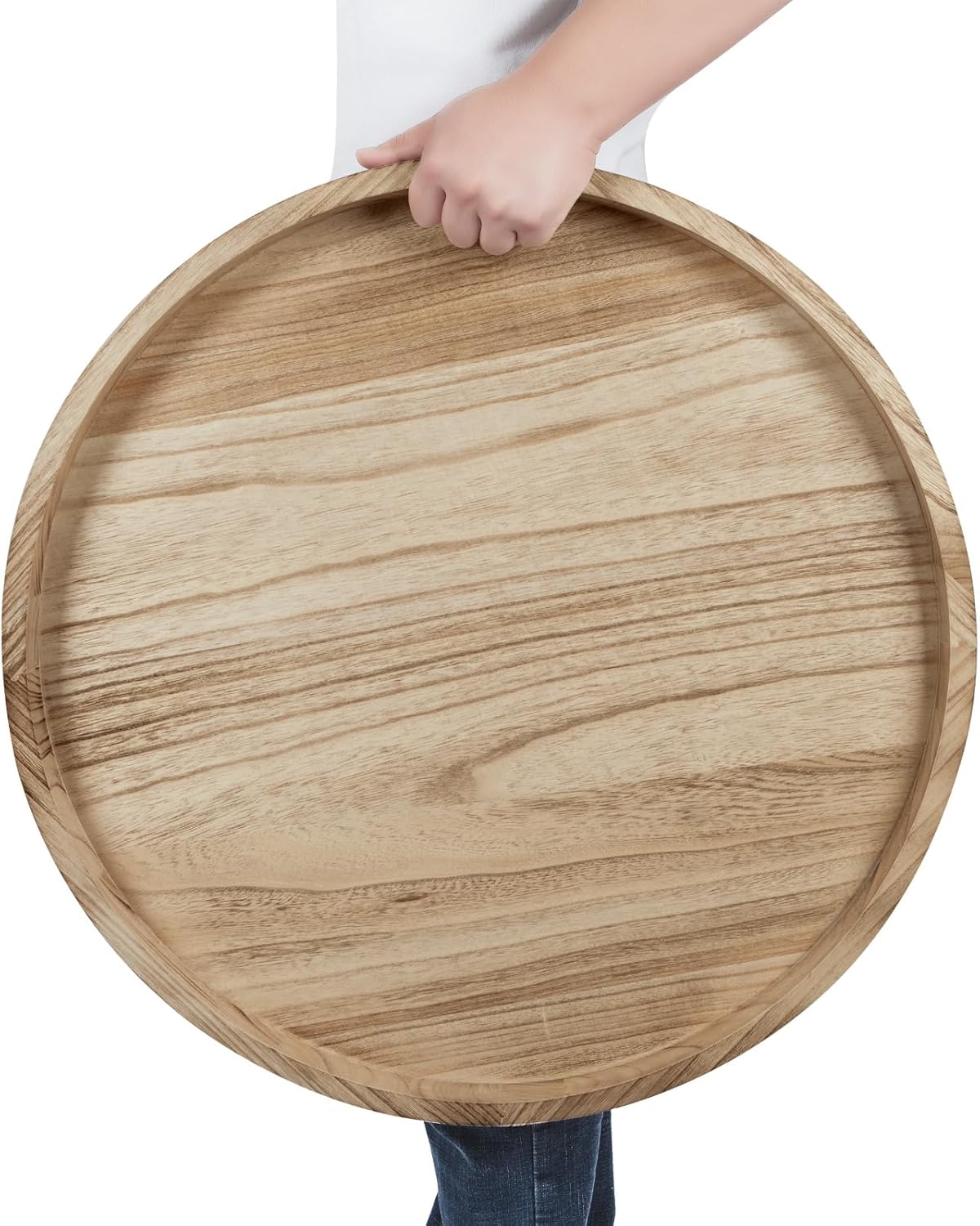 Round Ottoman Tray for Coffee Table Living Room Wood Serving Tray Large Wooden 24 Inches Rustic Torched