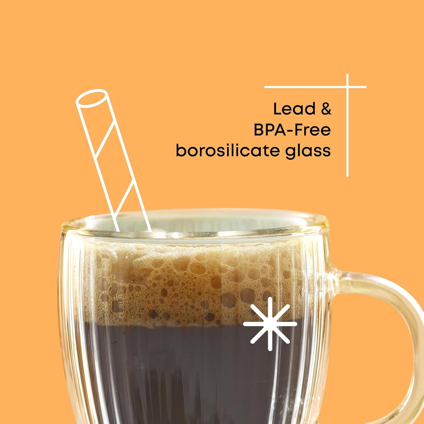 JoyJolt Fluted Glass Espresso Cups, 5.4oz Espresso Cup - Set of 2 Espresso Mugs