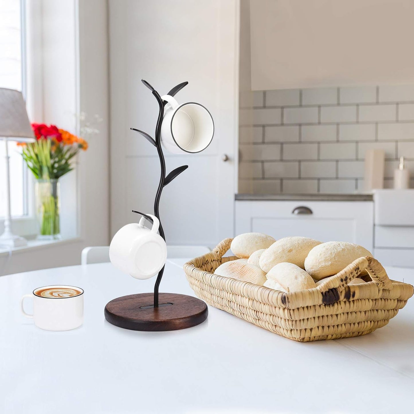 ALLCENER Mug Holder, Countertop Mug Tree, Coffee Mugs & Tea Cup Storage Rack, Coffee Counter Bar Accessory & Kitchen Organizer, Black (single row)