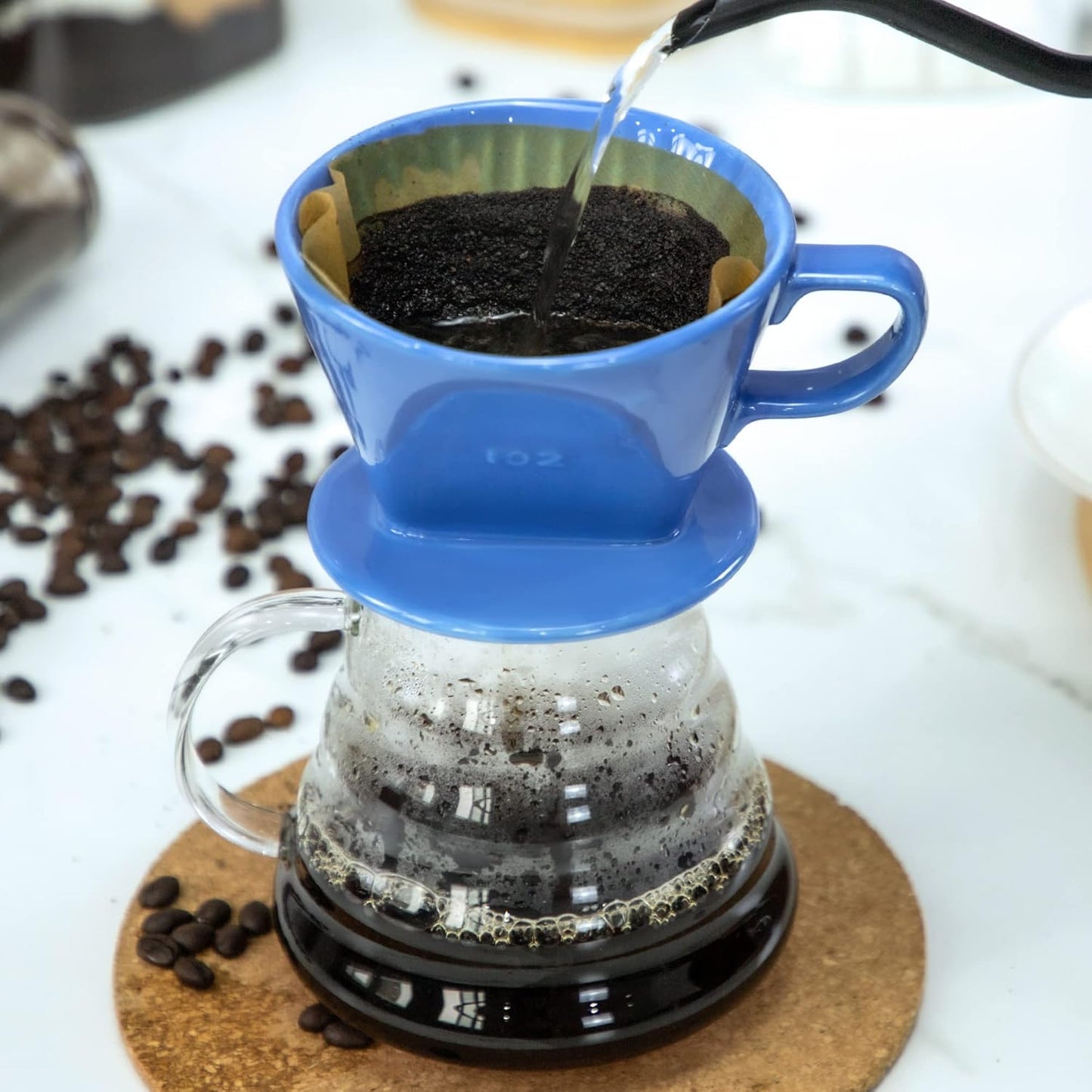 Pour Over Ceramic - Coffee Dripper Ceramic Coffee Maker with 3 Holes Flat Bottom, Porcelain Slow Filter Cone for Travel, Camping, Office, Home, Coffee Maker Brew…