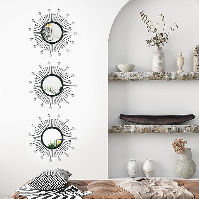 3 Pack Metal Mirrors for Wall Sunburst Wall Mirrors Home Décor Decorative - Image 4