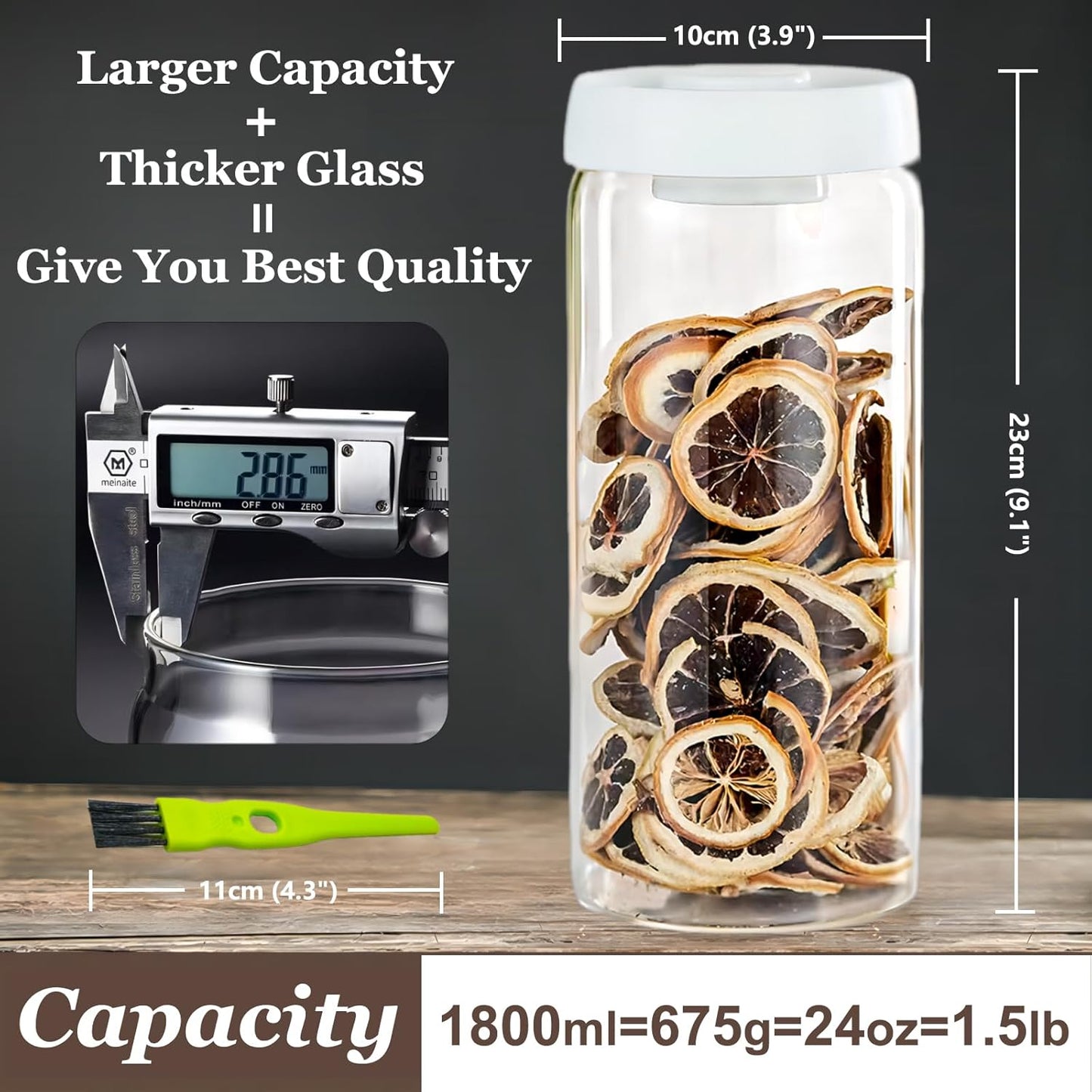 Vacuum Glass Jar with Airtight Lid,61floz/1800ml Borosilicate Glass Coffee Canister Container,Perfect for Coffee Beans & Grounds,Loose Leaf Tea,Candy,Sugar,Nuts,Spices