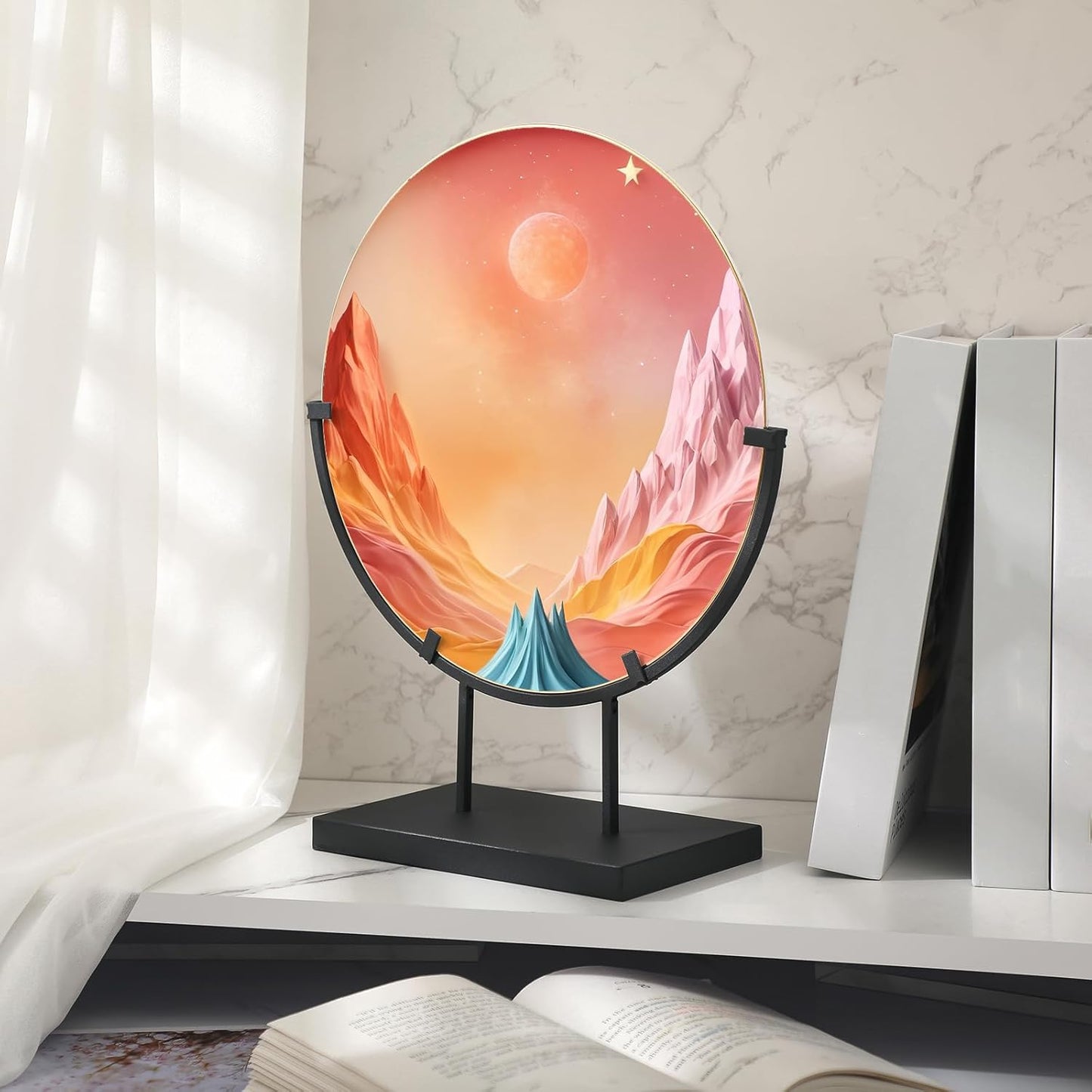 Blulu 4 Pcs 12 Inch Round Metal Display Stands for Stained Glass Art Fused Display Stands Decorative Fused Glass Art Base for Plate Picture Platter Photo(Black)