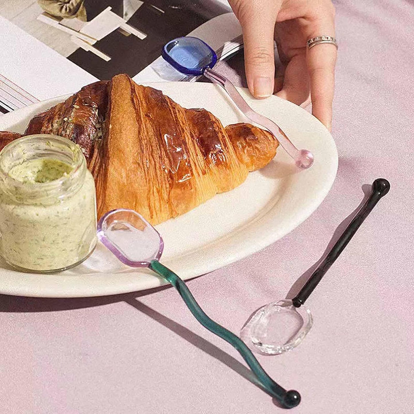 5 Pieces Coffee Spoons, Glass Coffee Stirring Spoon, Espresso Stirring Spoon, Coffee Teaspoons, 6inch Coffee Stirrers for Tea Cocktail Milkshake Cold Drink Home Bar Party