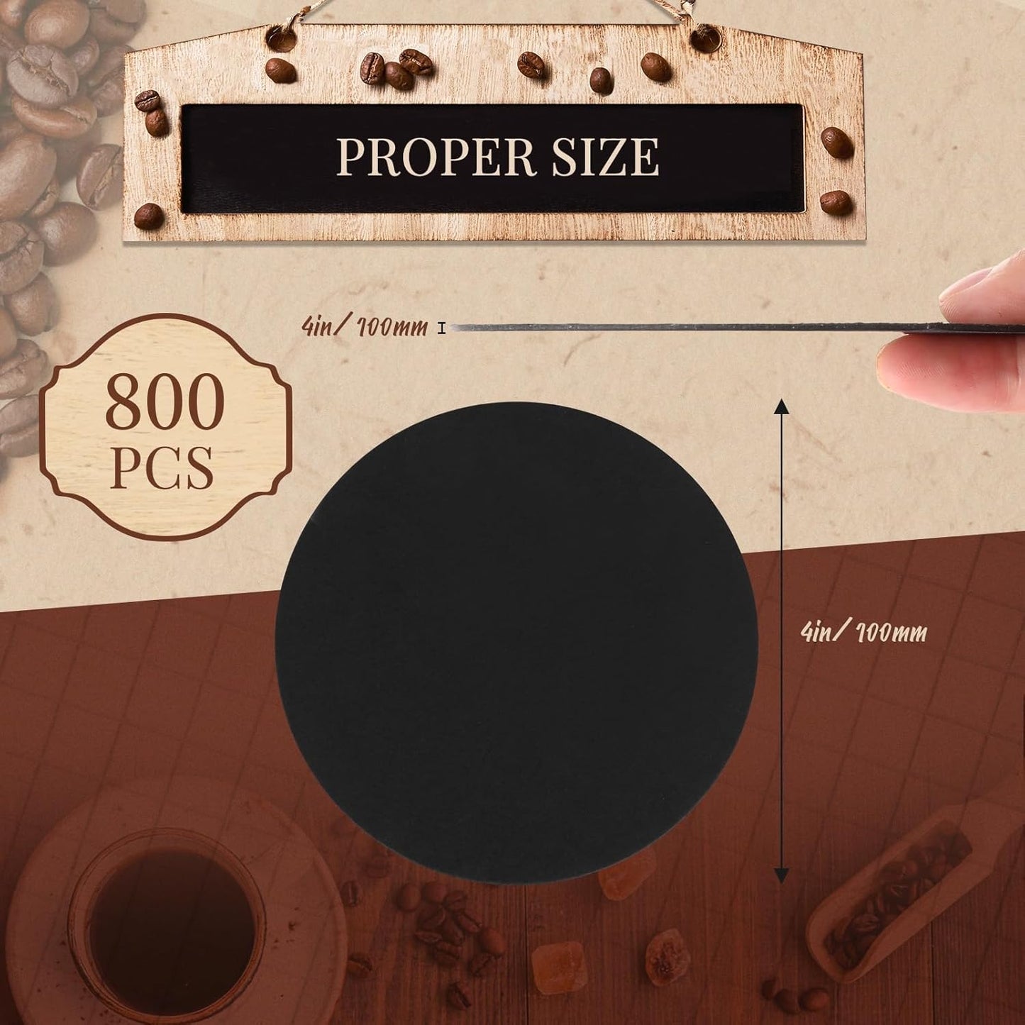 TaoBary 800 Pcs Disposable Paper Coasters Bulk 1MM, 4 Inch Round Cardboard Coasters Blank for Bar Drinks DIY Crafts Arts Wedding (Black)