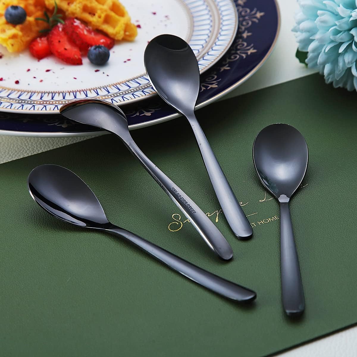 Black Demitasse Espresso Spoons, 5.5'' Mini Coffee Spoons, Set of 6, Stainless Steel, Dishwasher Safe