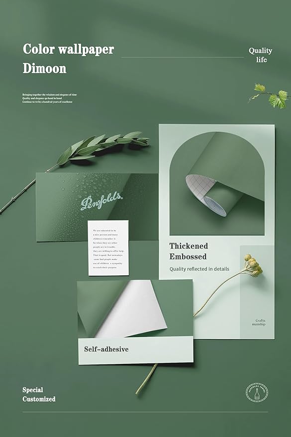 Dimoon 590''x23.6'' Green Peel and Stick Wallpaper Contact Paper Modern Self - Image 4