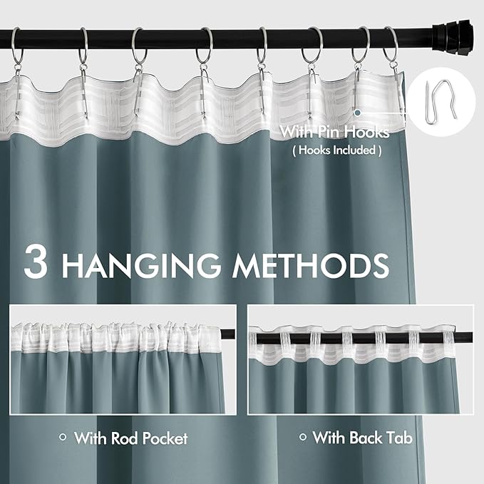 MIULEE Greyish Blue Back Tab Blackout Curtain 96 Inch Long 2 Panels Set - Image 3
