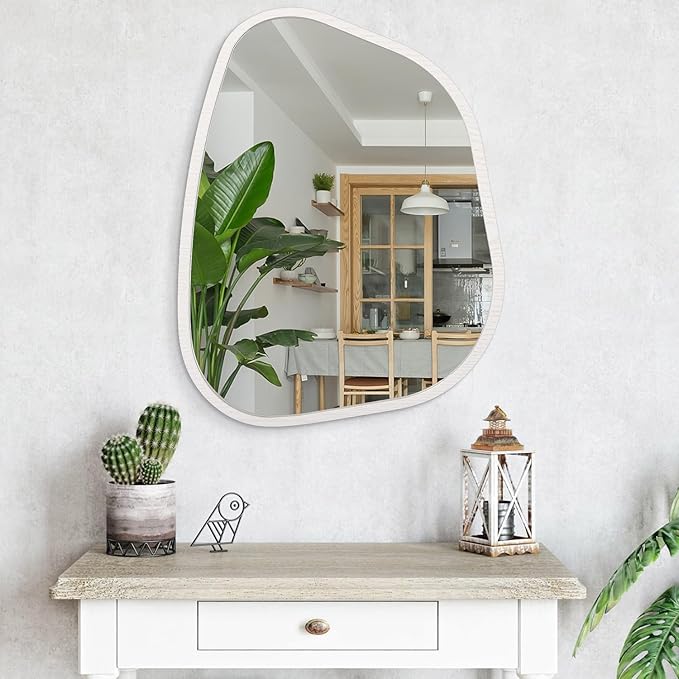 Asymmetrical Mirror Small 26"x18" Irregular Wall Mirror Modern Wood Frame - Image 4