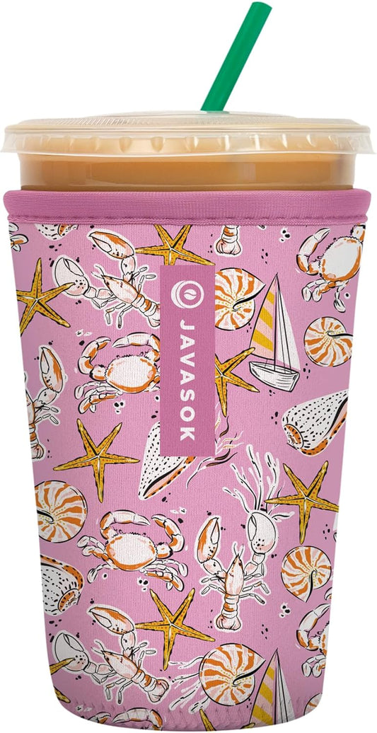 Sok It JavaSok Iced Coffee & Cold Soda Insulated Neoprene Cup Sleeve (Tidal Treasures, Medium: 22-28oz)