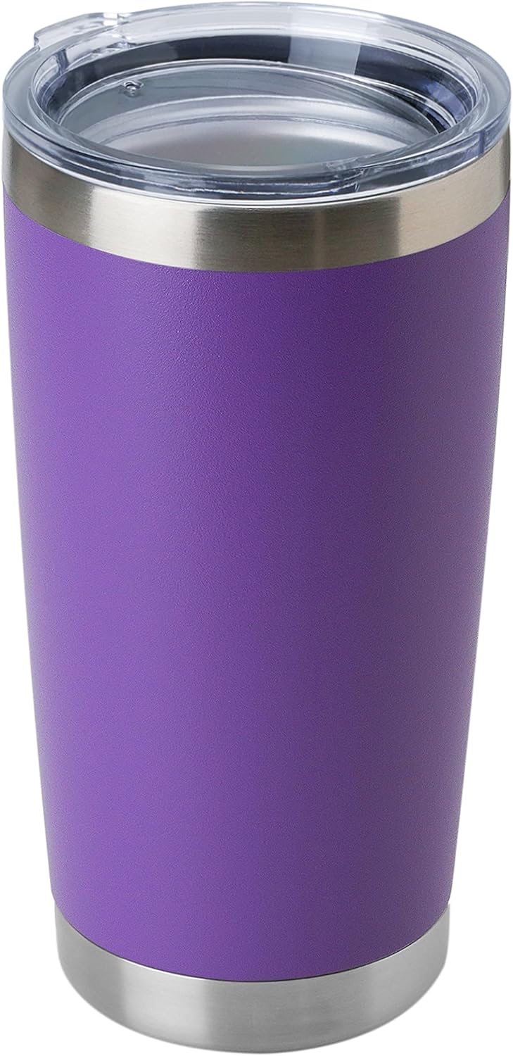 DOMICARE 20oz Stainless Steel Tumbler Bulk with Lid, Double Wall Vacuum Insulated Travel Mug, Powder Coated Coffee Cup (Powder Purple, 1)