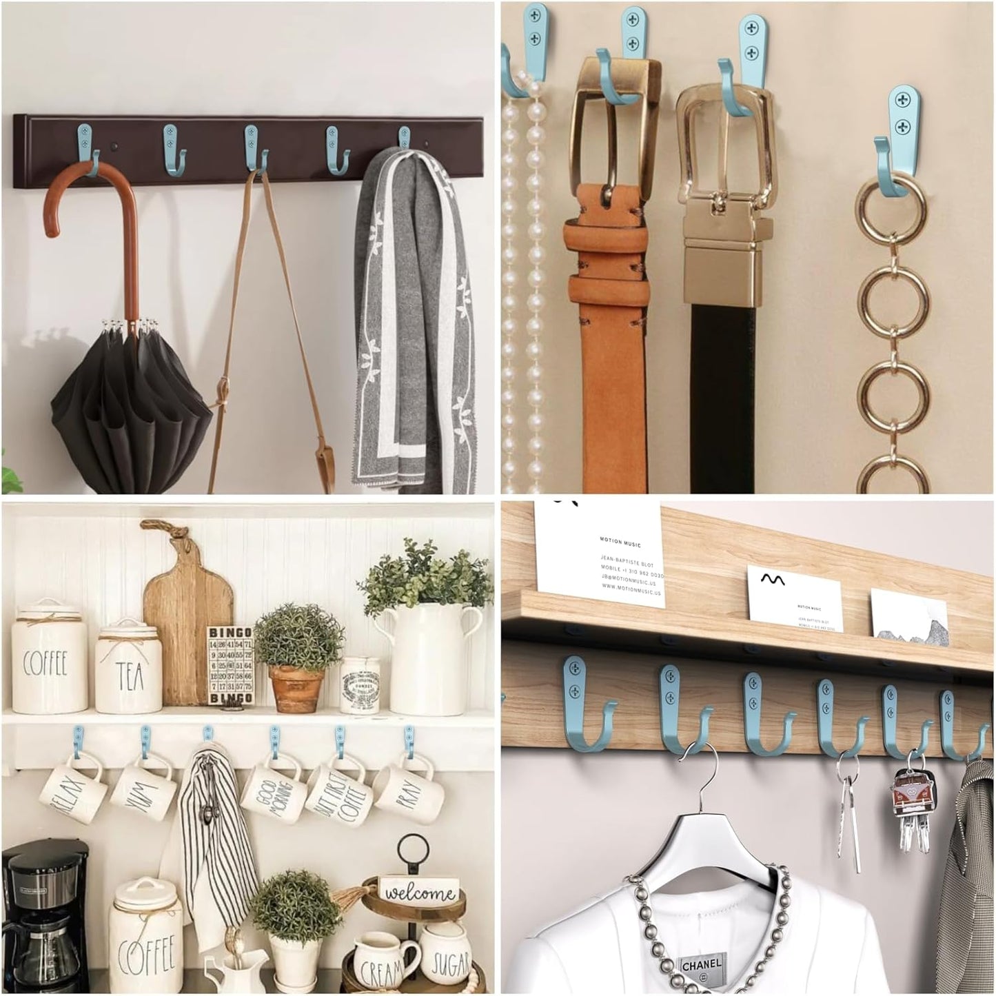 20PCS Heavy Duty Metal Wall Hooks, Coat Hooks for Hanging - Single Prong with 40 Screws (Coats Towels Backpacks) - Light Blue