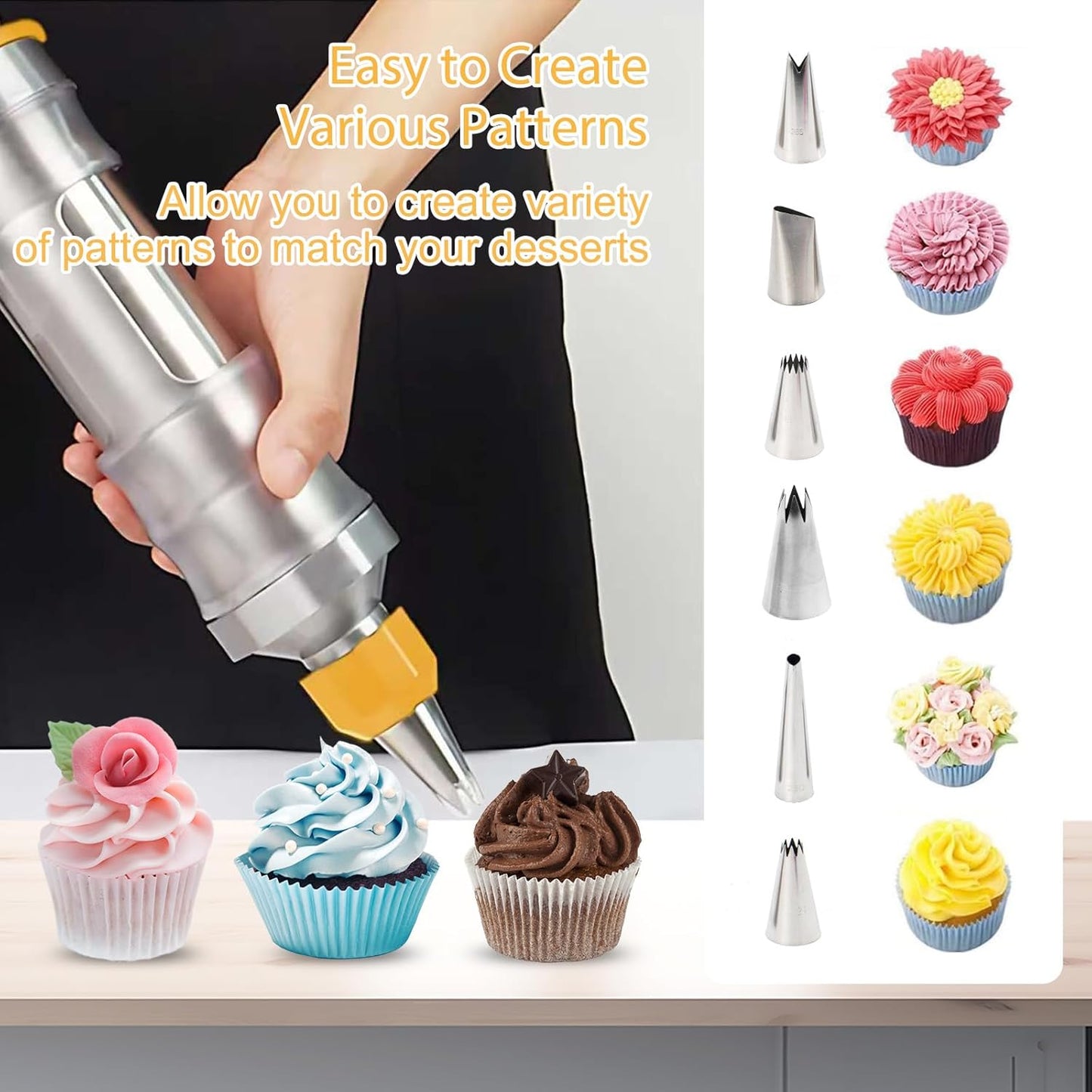 19-Piece Cake Decorating Kit with 6 Stainless Steel Piping Tips, Reusable Frosting Gun, Icing Bags & Tools for Cakes, Cupcakes, Cookies, Bread – Professional Baking Supplies for Beginners & Experts