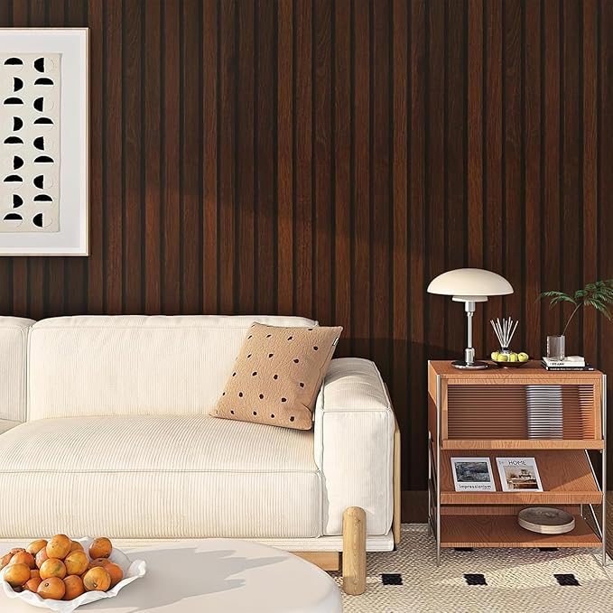 FunStick 24"x200" Slats Wood Wallpaper Peel and Stick Wall Paper Brown Walnut - Image 2
