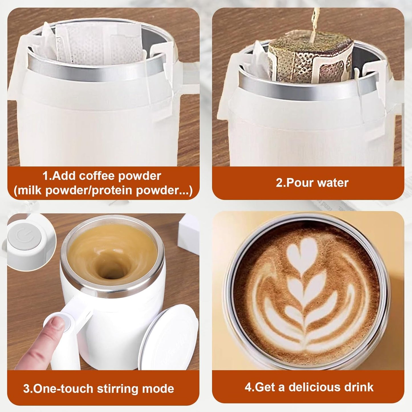 Self Stirring Coffee Mug-Automatic Magnetic Stirring Cup for Easy Mixing | USB Rechargeable with 304 Stainless Steel Interior,Silicone Lid,Ideal for Coffee,Cocoa,Milk