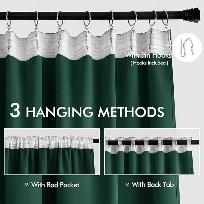 MIULEE Christmas Hunter Green Back Tab Blackout Curtains 84 Inch Length 2 - Image 3