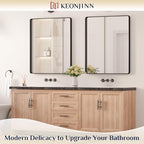 Keonjinn Black Bathroom Mirror, 30 x 36 Inch Rounded Rectangle Sandblasted - Image 2