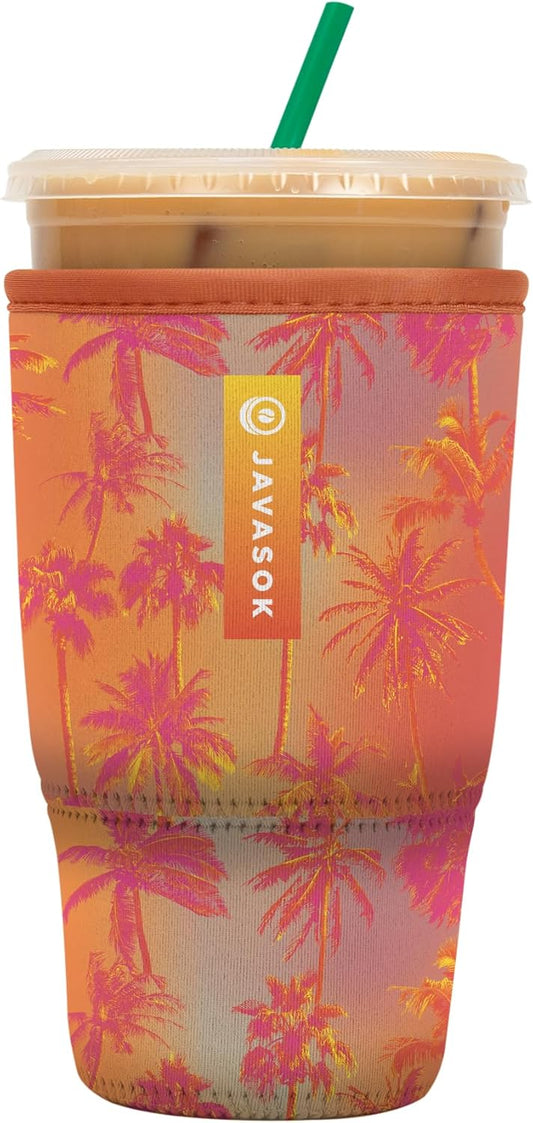 Sok It JavaSok Iced Coffee & Cold Soda Insulated Neoprene Cup Sleeve (Sunset Palm, Large: 30-32oz)