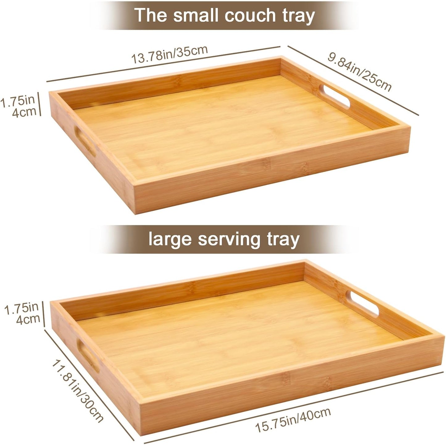 Wooden Serving Tray with Handles Bamboo Decorative Large Coffee Table Food Trays for Breakfast Dinner Restaurants Party or Home Decor Outdoor Scenarios 2 Packs