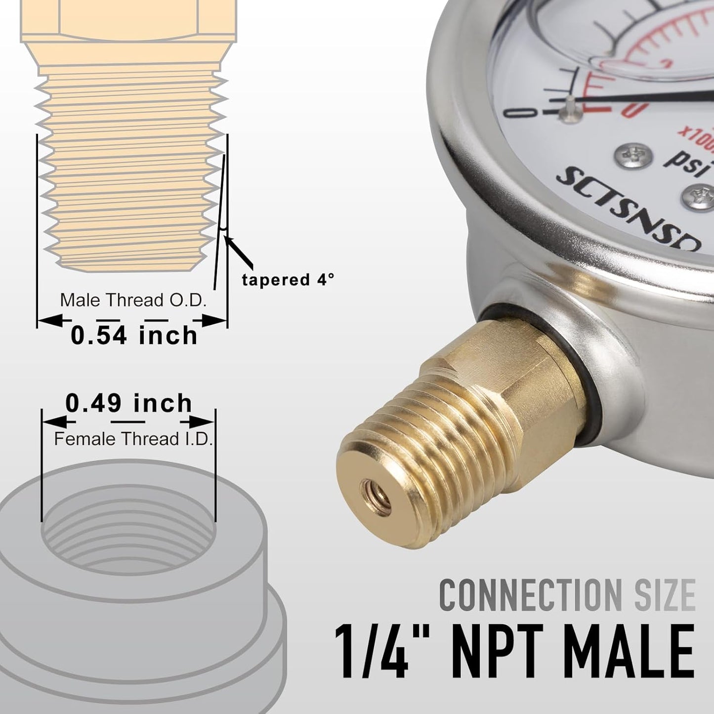 0 to 160 Psi Lead-Free Pressure Gauge, Glycerin Liquid Filled, 2.5 inch Dial, 1/4" NPT Lower Mount, Stainless Steel Case, for Regulator, Potable Water Pump, RV Hose, Well, Air, Pressure Test