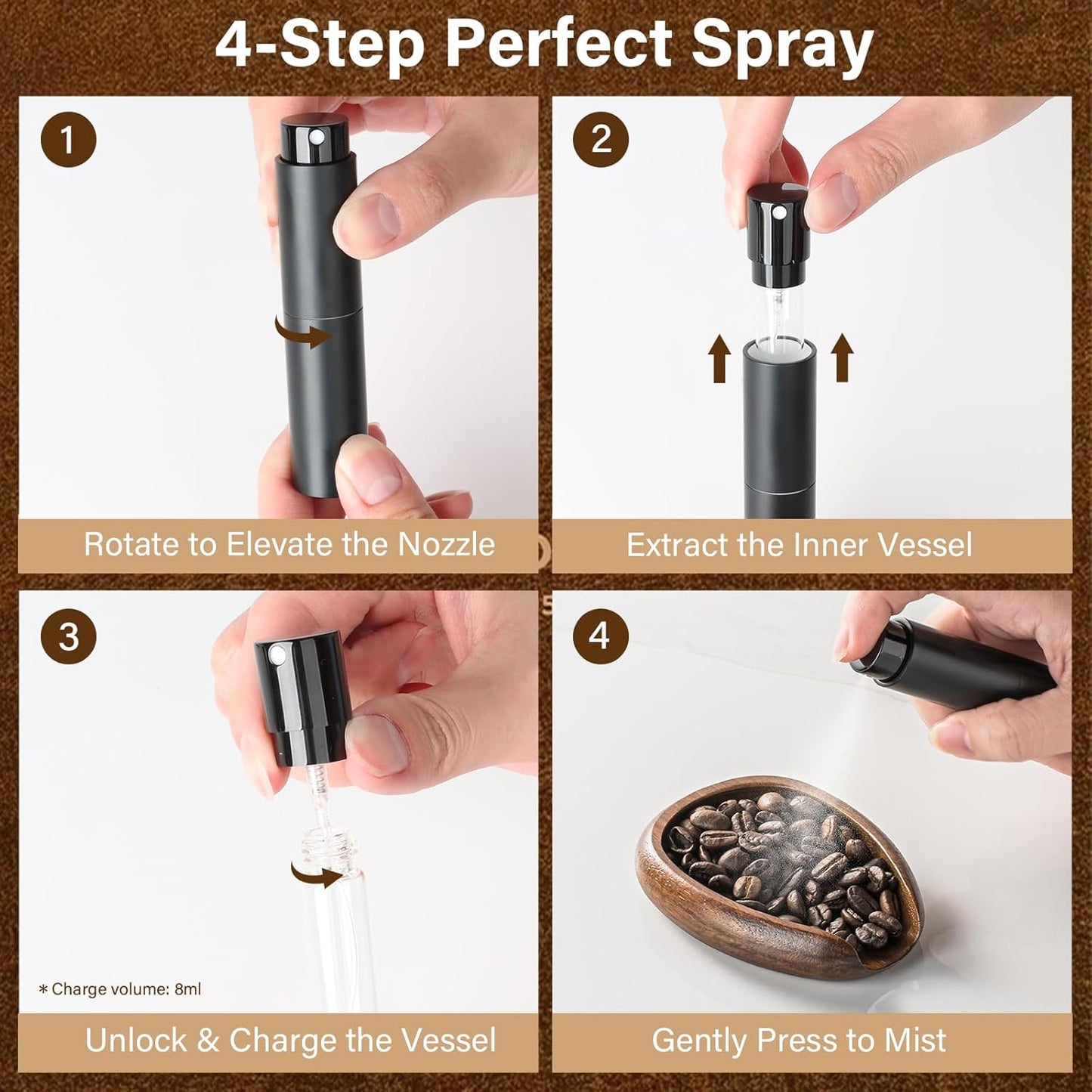 KitchenTour Organic Coffee Kit - Wooden Dosing Cup & 8ml Anti-Static Sprayer - 2-in-1 Barista Set for Espresso/Cold Brew