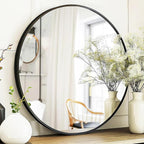 Sunniry Round Mirror 28 inch, Round Black Mirror, Circle Bathroom Mirrors Metal by Sunniry