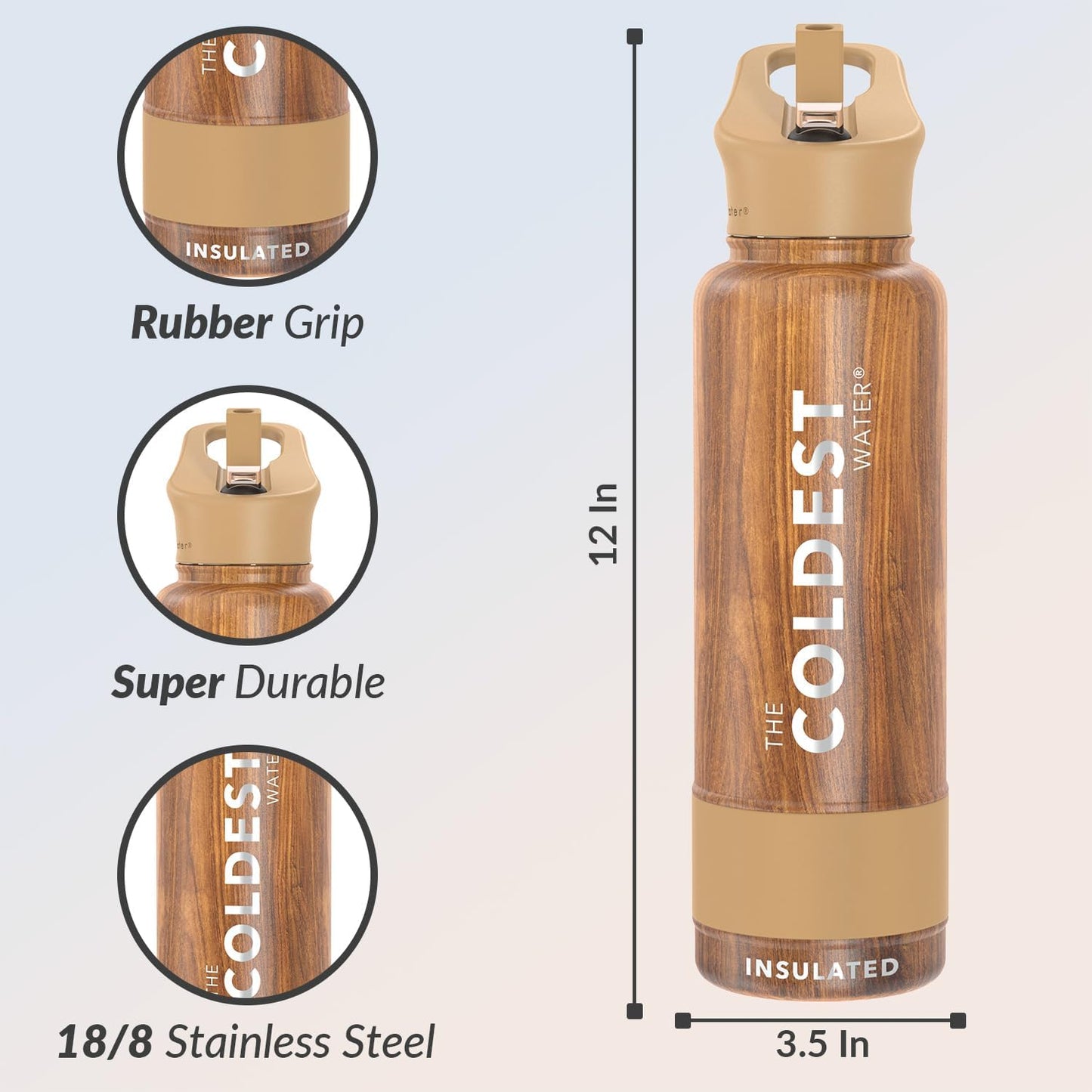 Coldest Insulated Water Bottle with Straw Lid - Stainless Steel Metal Insulated Bottle for Men & Women (Executive Wood, 40 oz)