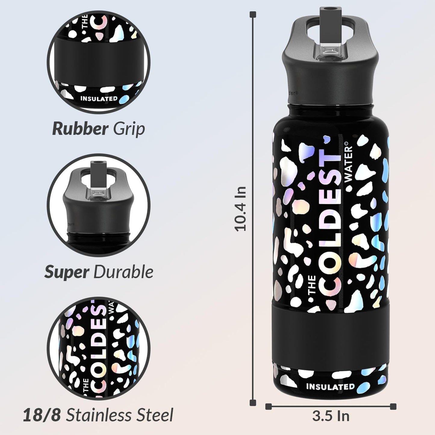 Coldest Insulated Water Bottle with Straw Lid - Stainless Steel Metal Insulated Bottle for Men & Women (Moonlight Leopard, 32 oz)
