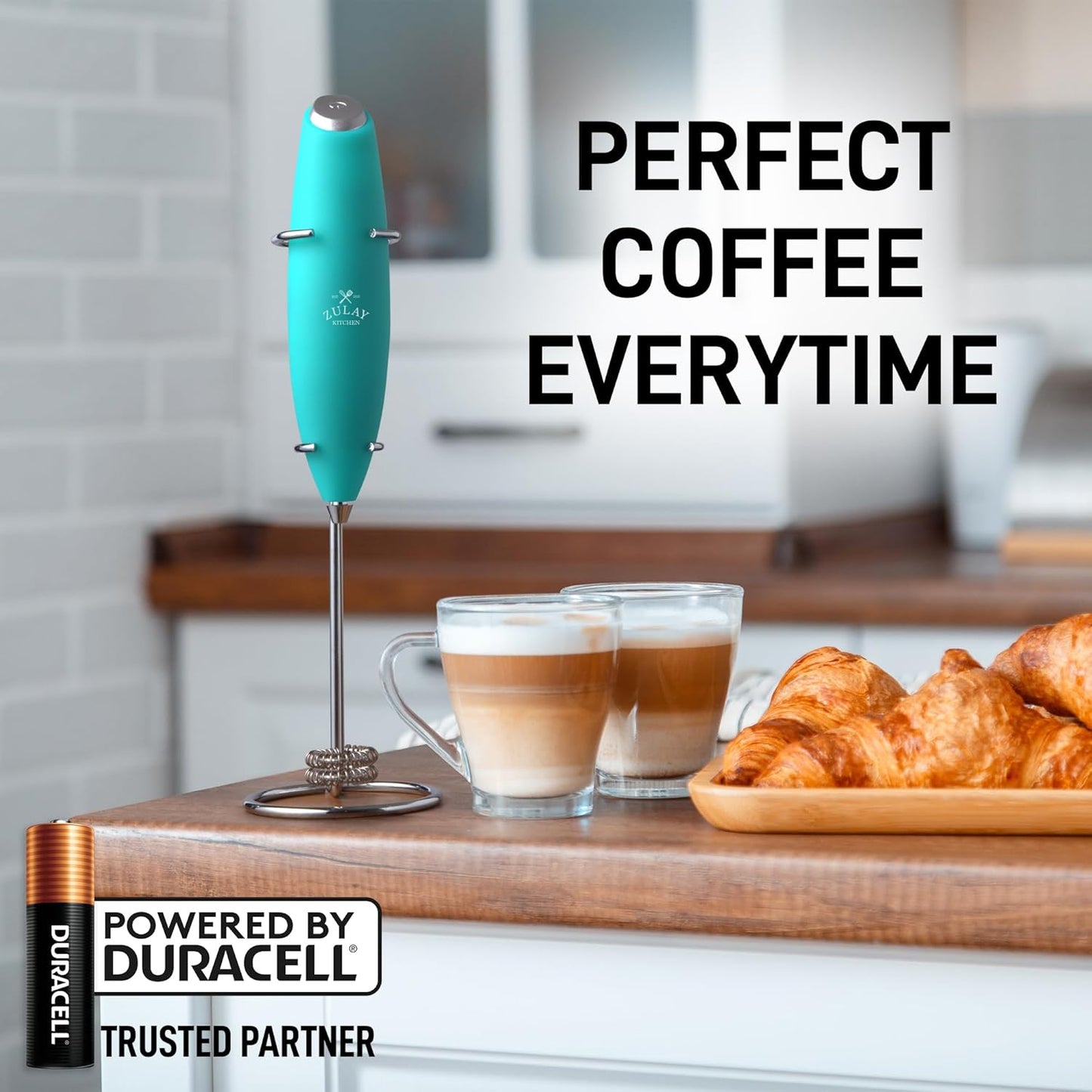 Zulay Kitchen Whisk Milk Frother with 4 Duracell Batteries - Powerful Handheld Foam Maker for Coffee, Lattes, Matcha, Hot Chocolate & Cappuccinos - Whip Creamy Froth in Seconds