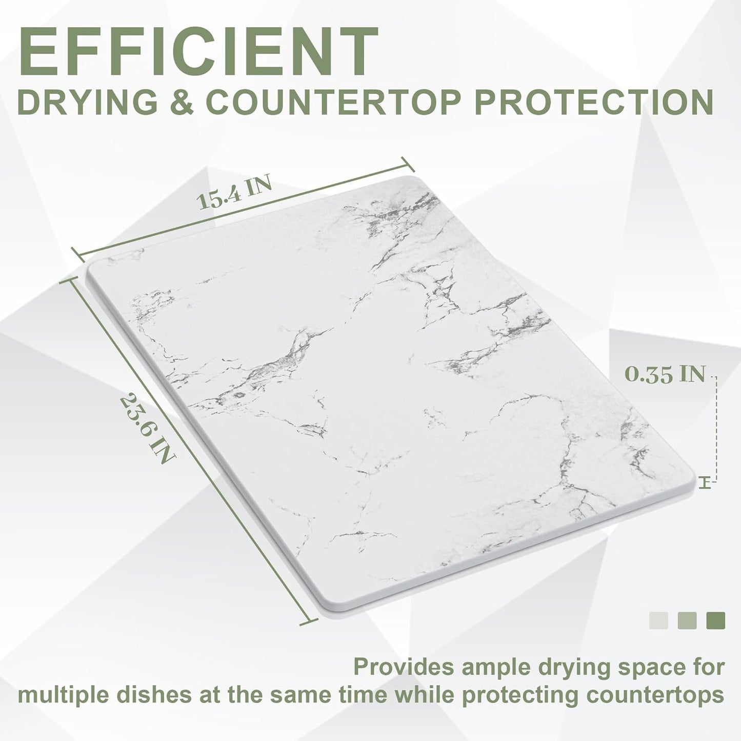 Large Stone Drying Mat for Kitchen Counter, 24" × 16" Diatomite Dish Drying Mat, Quick Dry Stone Mats, Ultra Absorbent Natural Diatomaceous Earth Mats for Dished, Bottles, White Marble