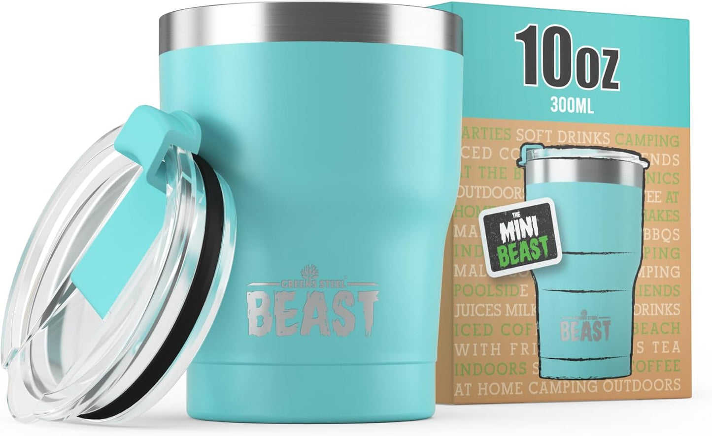 Beast 10 oz Tumbler Stainless Steel Vacuum Insulated Coffee Ice Cup Double Wall Travel Flask (Aquamarine Blue)
