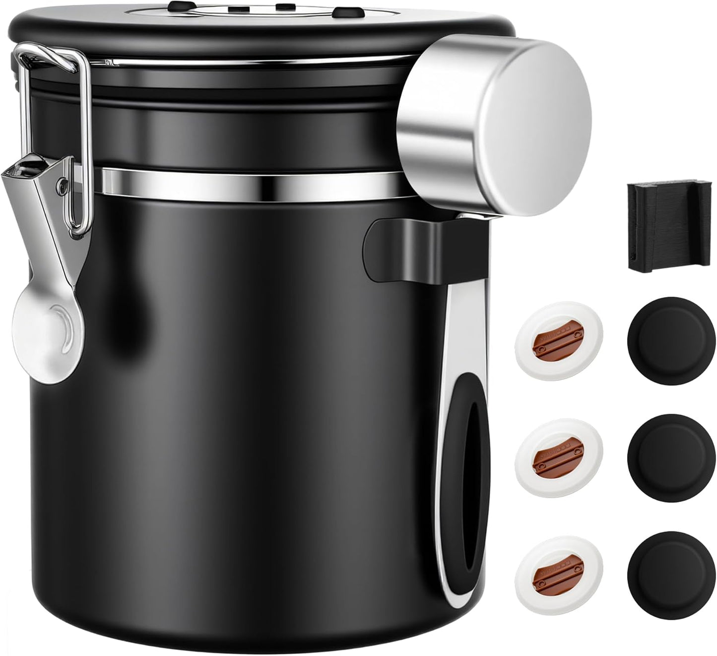 ShanSon Coffee Canister Airtight Coffee Container Stainless Steel Coffee Bean Storage Container with Scoop Coffee Canister for Beans Grounds Sugar Flour Tea Cereal,16OZ, Black
