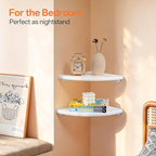 Gieanoo Floating Corner Shelves Set 2 7inch White Solid Oak Rounded Corner - Image 3