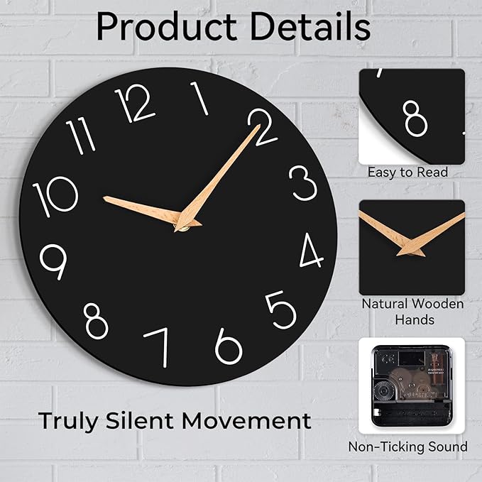 cicininc Wall Clock, 16 Inch Wooden Battery Operated Wall Clocks Silent - Image 9