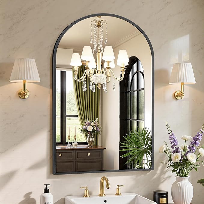 Sweetcrispy 24"x36" Arch Black Bathroom Wall Mirror, Metal Frame Vanity Mirror by Sweetcrispy