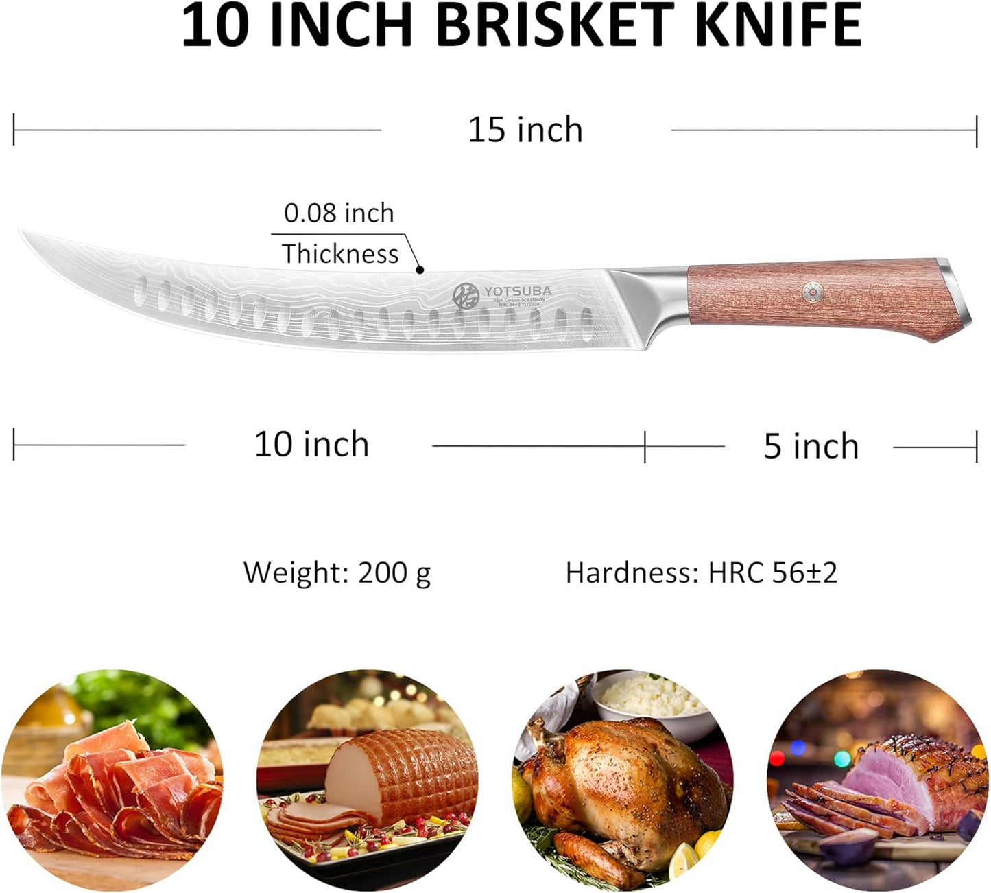 YOTSUBA Butcher Knife, 10 Inch Breaking Knife, Razor Sharp High Carbon Steel Curved Carving Knives for Meat Cutting with Ergonomic Handle, Slicing Brisket Knives for kitchen with Gift Box