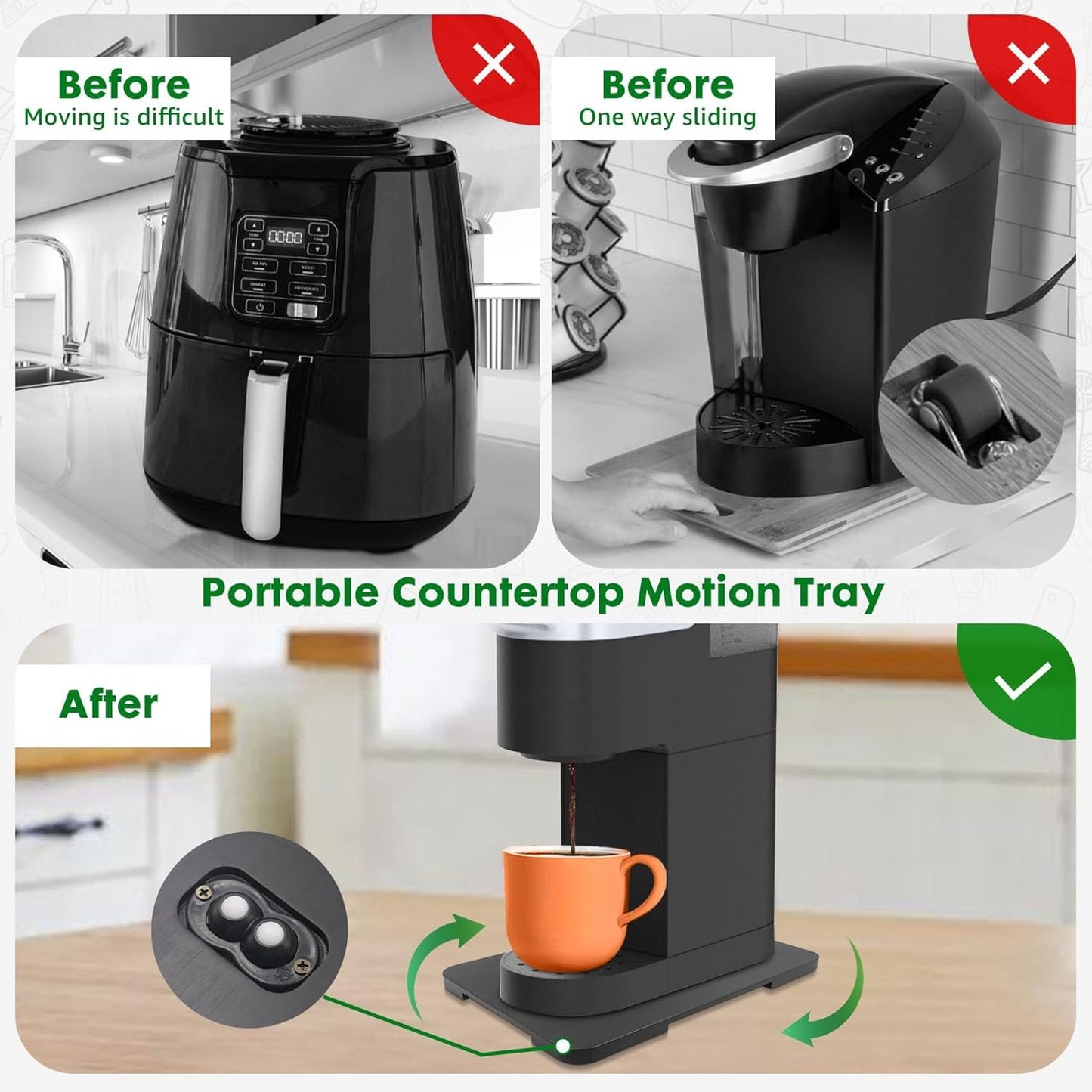 Appliance Slider 360° Rolling Tray for Coffee Maker Bamboo Coffee Pot Slider Tray Countertop Rotation Sliding Tray with Wheels, Small Appliances Mat Easily from Under the Cabinet Black(13.9"×9.4")