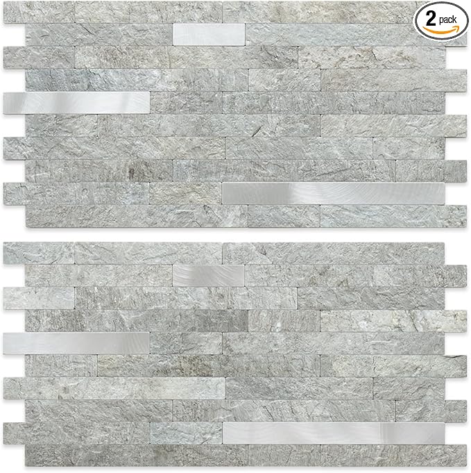 AULIGET 2 Sheets Mountain Rock Peel and Stick Backsplash, PVC Mixed Metal Gold by AULIGET