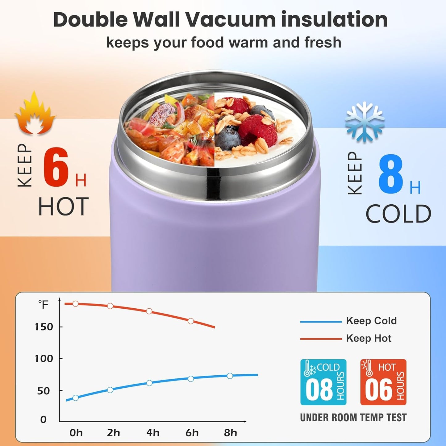 17oz Soup Thermo for Hot Food Kids,Insulated Food Jar with Spoon,Thermo Hot Food Lunch Container,Wide Mouth Leakproof Stainless Steel Lunch Box for School-Purple