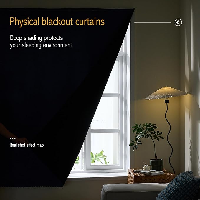 AJAZZ 100% Black Out Curtains Adhesive Blackout Temporary Curtain Rod No - Image 4