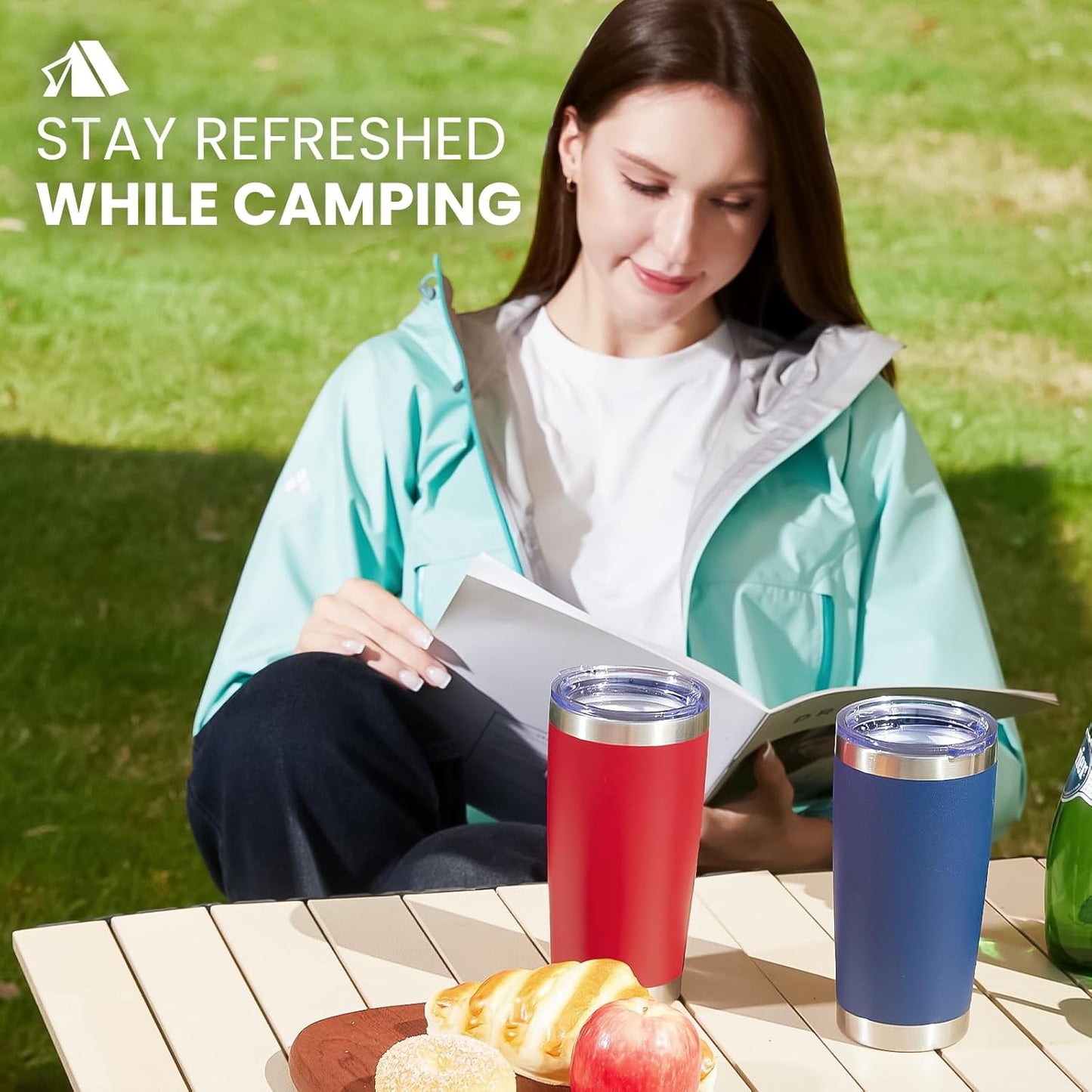 MEWAY 20oz Tumbler 8 Pack Double Wall Vacuum Insulated Travel Mug Bulk, Stainless Steel Tumblers with Lid and Straw, Powder Coated Coffee Cups for Cold & Hot Drinks (Red, Set of 8)