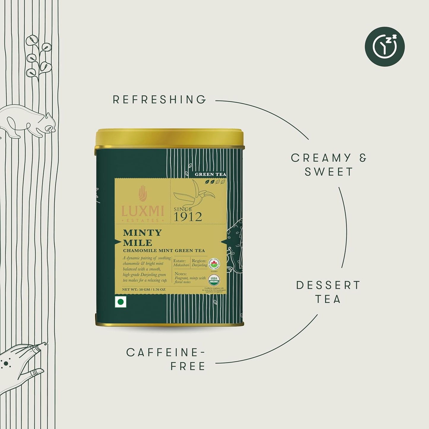 Luxmi Estates - Minty Mile - Organic Chamomile Mint Tea - Loose Leaf - 50g (25 Cups) | With Chamomile, Lemongrass, Spearmint and Peppermint | Low Caffeine Chamomile Tea | Best for Night Time