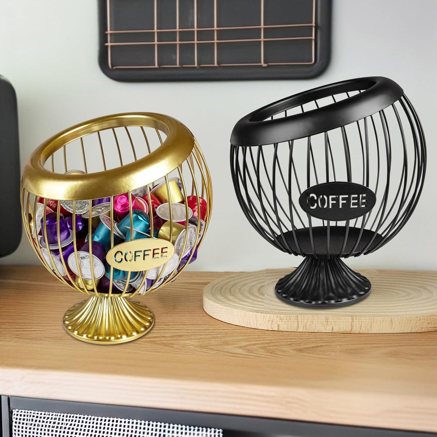 Stainless Steel Sphere Cup Coffee Basket pods holder Sturdy for Home or Office Kitchen Counter Organizer Espresso Capsule (Black)