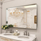 LOAAO 60X28 Inch Brushed Nickel Bathroom Mirror, Rounded Rectangle Silver Metal - Image 8