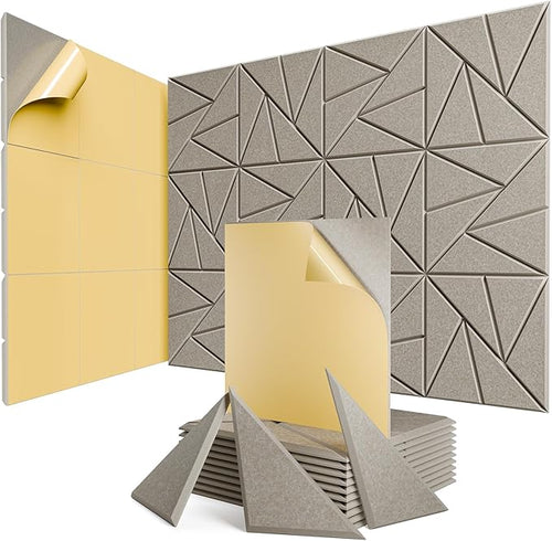 12 Pack Acoustic Panels with Self-Adhesive, Sound Panels High Density, by ROOME