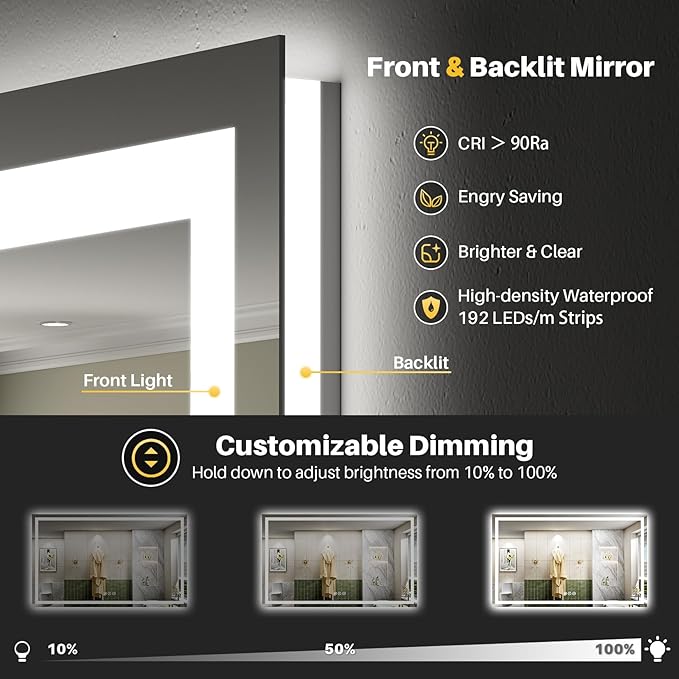 Briivue 68x40 Inch LED Bathroom Mirror - Image 3