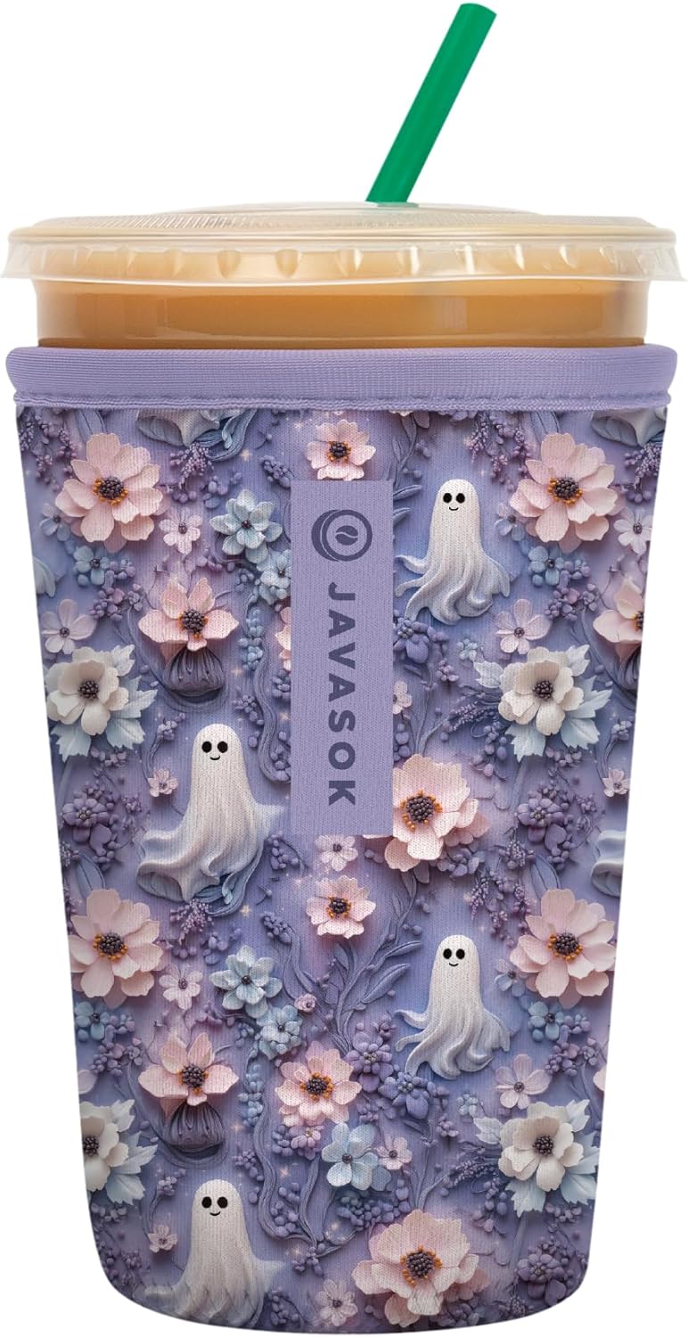 Sok It JavaSok Iced Coffee & Cold Soda Insulated Neoprene Cup Sleeve (Ghostly Garden, Medium: 22-28oz)