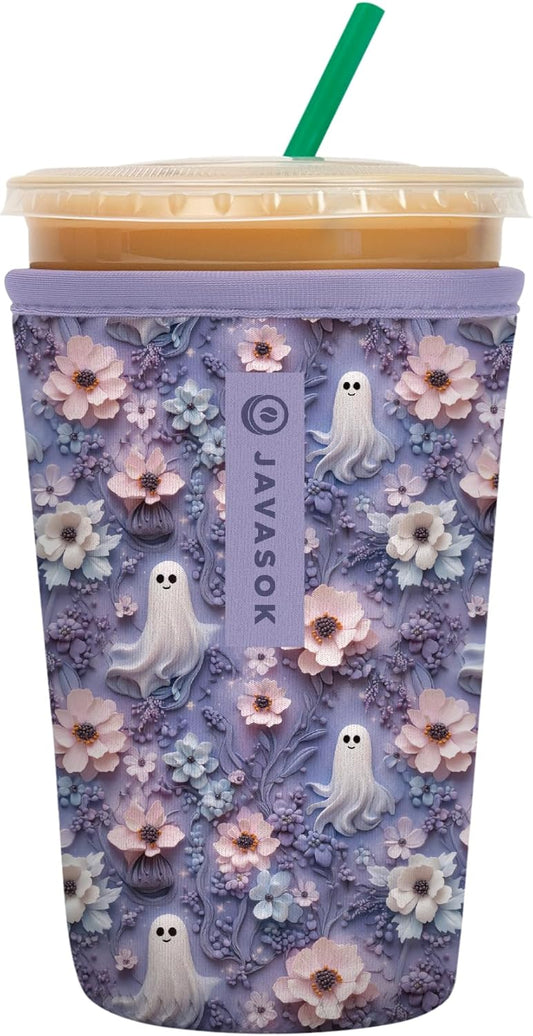 Sok It JavaSok Iced Coffee & Cold Soda Insulated Neoprene Cup Sleeve (Ghostly Garden, Medium: 22-28oz)